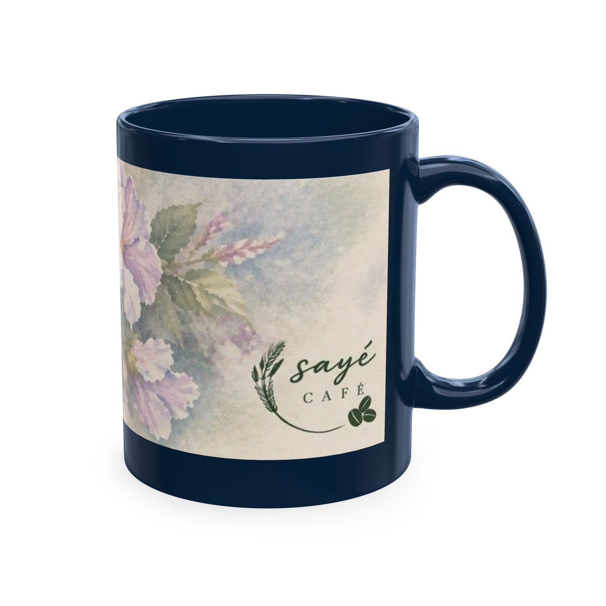 Floral Blue Hydrangea Ceramic Mug — Vintage Garden Coffee Cup
