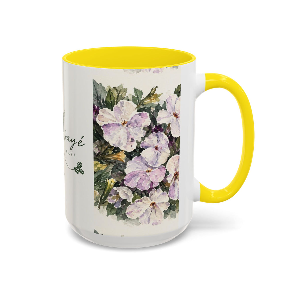 Cafe Accent Coffee Mug – Minimalist ‘Cafe Design, Neutral Beige & Coffee Bean Accent (11/15 oz)