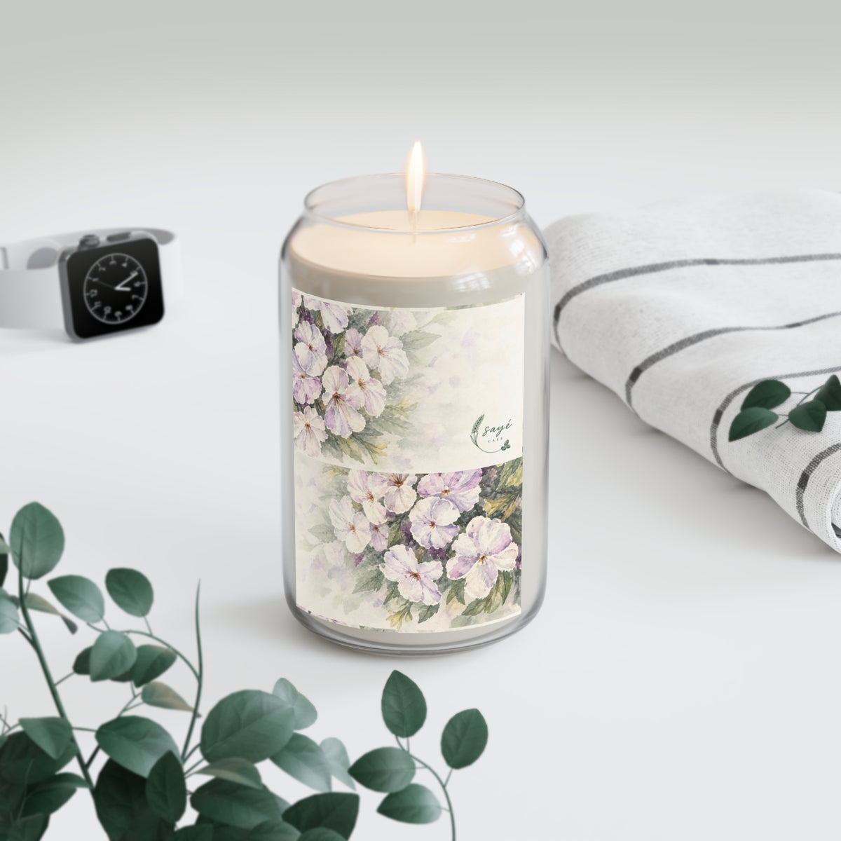 Pink Floral Soy Candle 13.75oz — Hand-Poured Scented Jar with Vintage Blossom Label