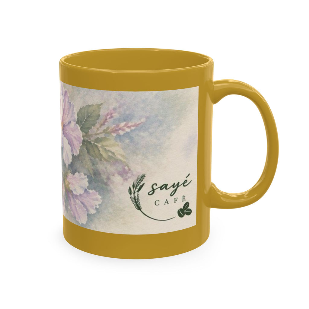 Floral Blue Hydrangea Ceramic Mug — Vintage Garden Coffee Cup