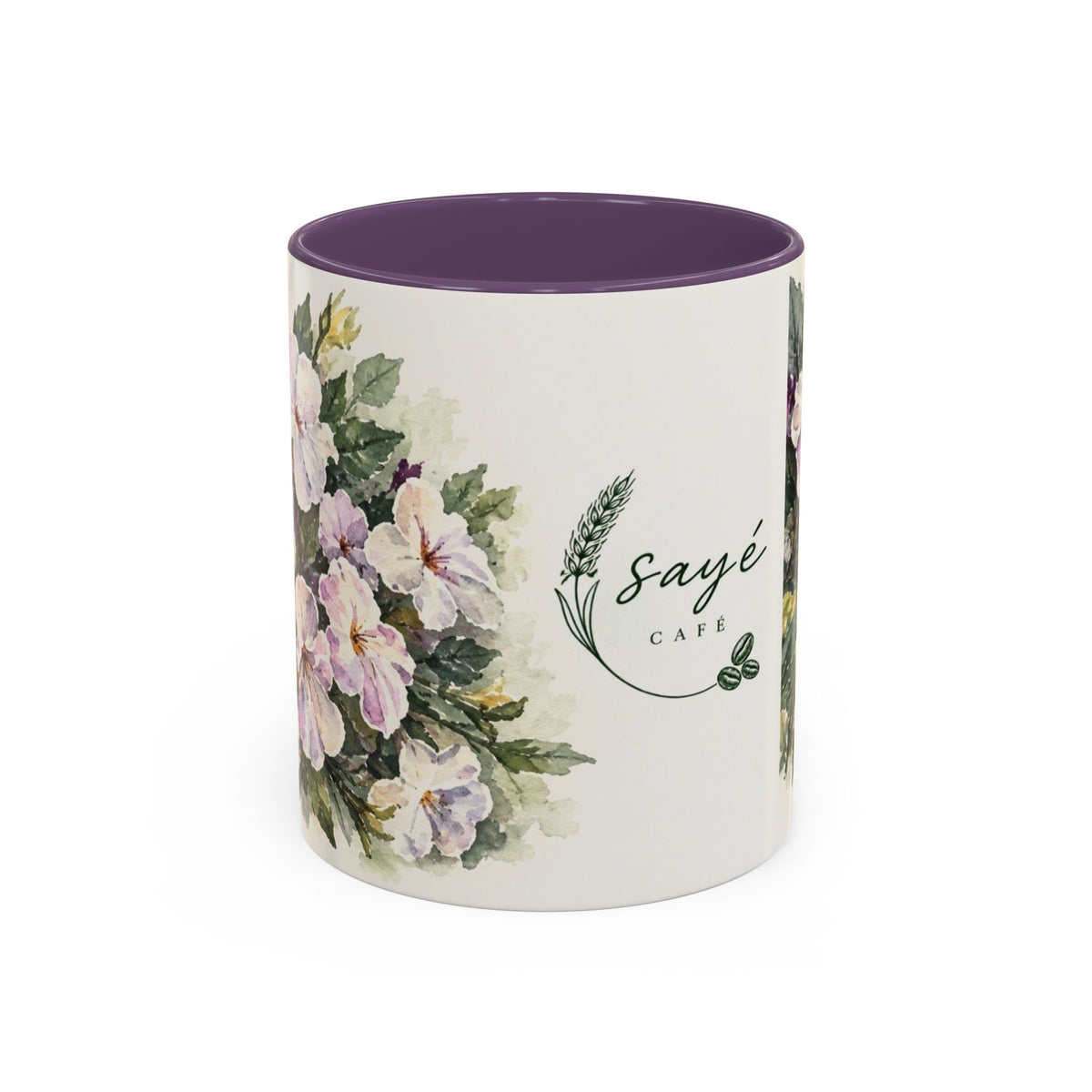 Cafe Accent Coffee Mug – Minimalist ‘Cafe Design, Neutral Beige & Coffee Bean Accent (11/15 oz)