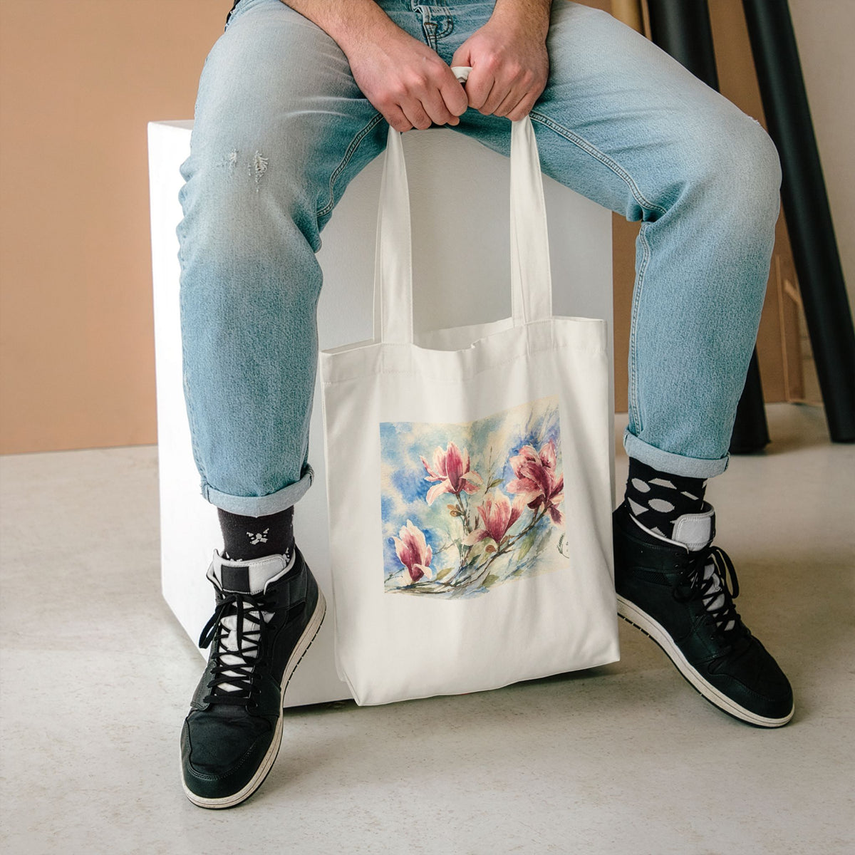 Floral Watercolor Tote Bag — "Sage" Botanical Cotton Shopper