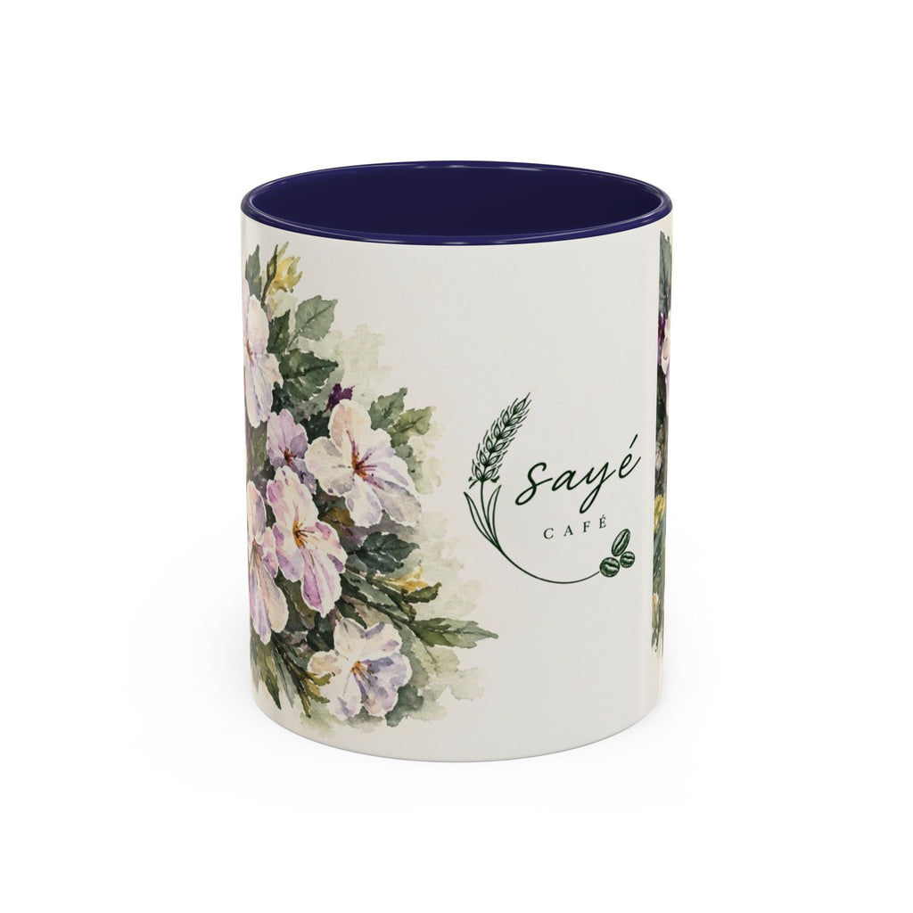 Cafe Accent Coffee Mug – Minimalist ‘Cafe Design, Neutral Beige & Coffee Bean Accent (11/15 oz)