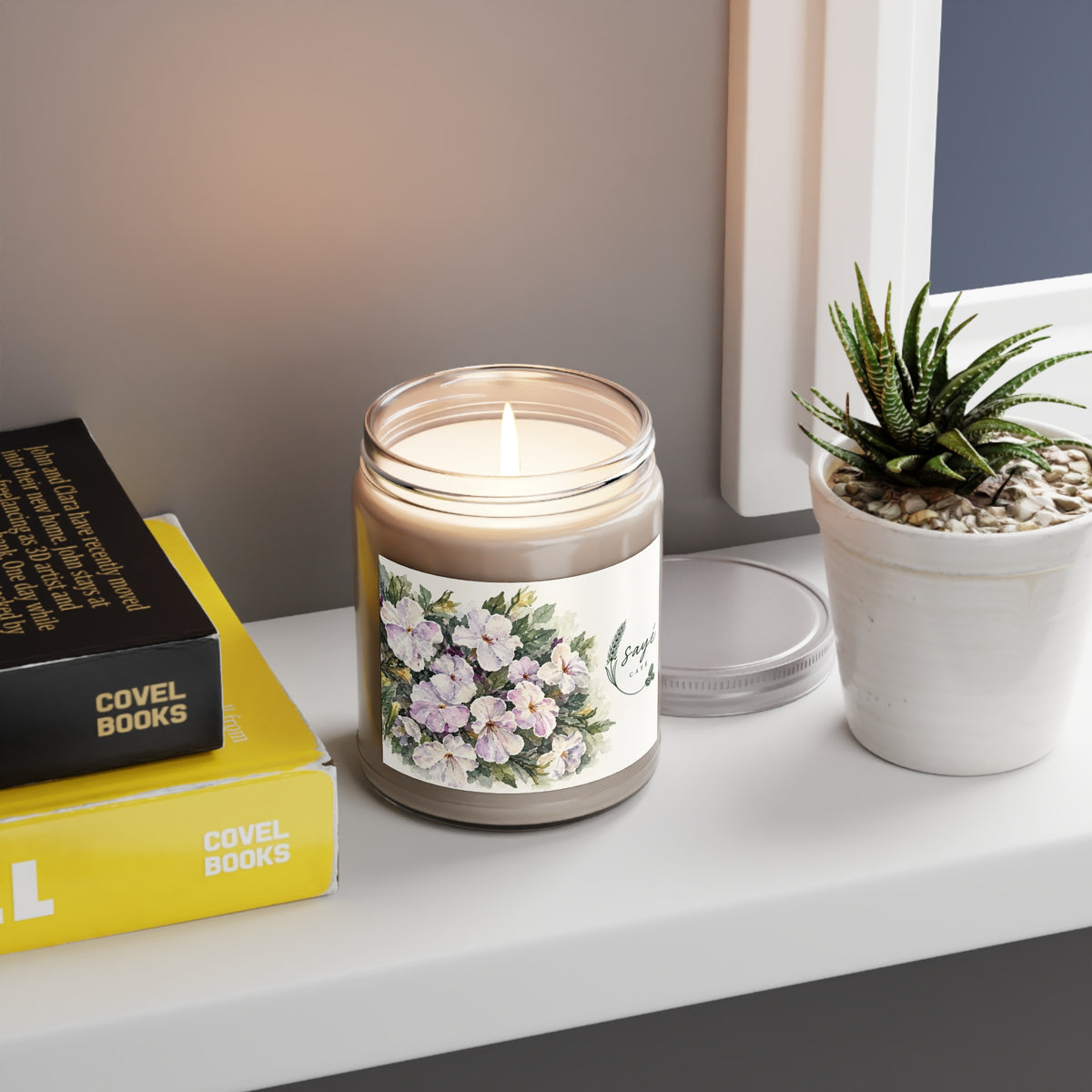 Floral Soy Candle 9oz — White Lid, Hand-Poured Scented Candle (Saye Cafe Label)