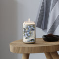 Blue Floral Soy Candle 13.75oz – Scented Jar Candle with Hand-Painted Blossoms