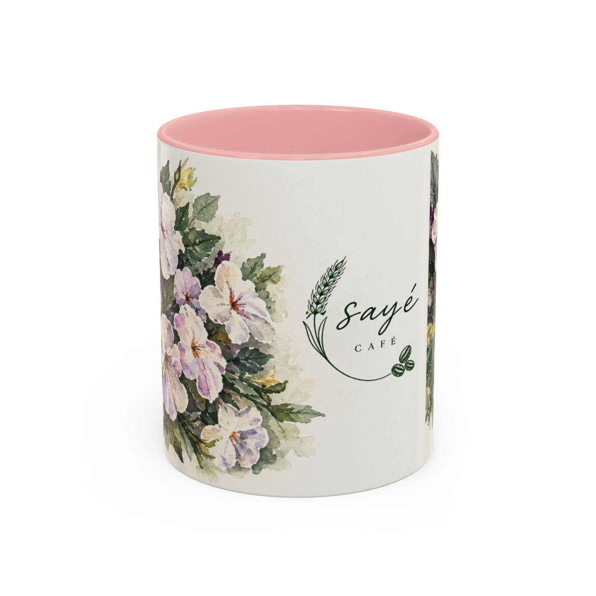 Cafe Accent Coffee Mug – Minimalist ‘Cafe Design, Neutral Beige & Coffee Bean Accent (11/15 oz)