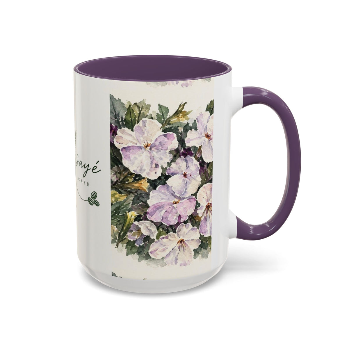 Cafe Accent Coffee Mug – Minimalist ‘Cafe Design, Neutral Beige & Coffee Bean Accent (11/15 oz)