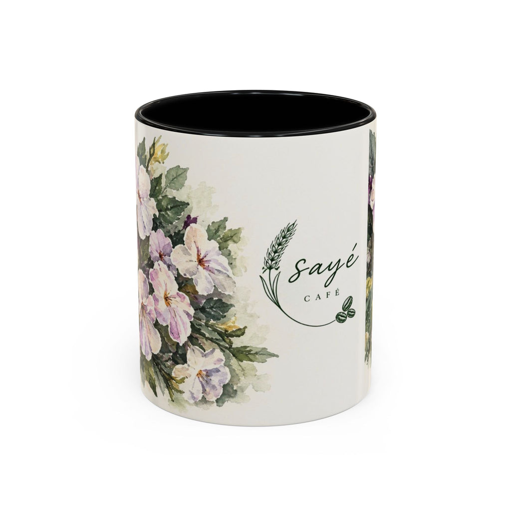 Cafe Accent Coffee Mug – Minimalist ‘Cafe Design, Neutral Beige & Coffee Bean Accent (11/15 oz)