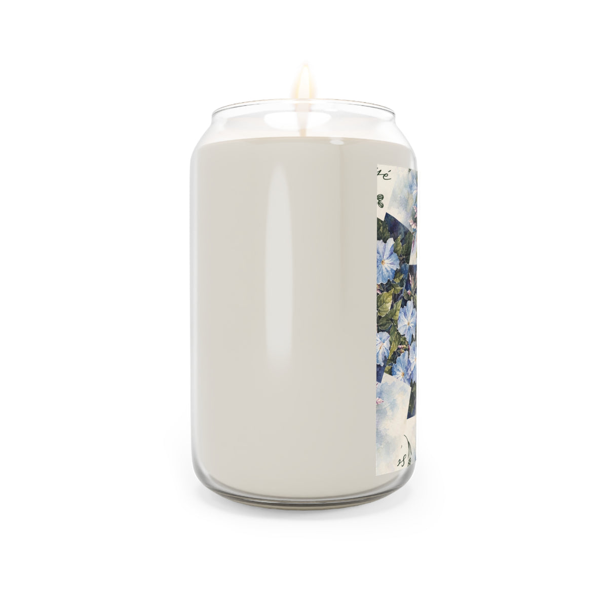 Blue Floral Soy Candle 13.75oz – Scented Jar Candle with Hand-Painted Blossoms