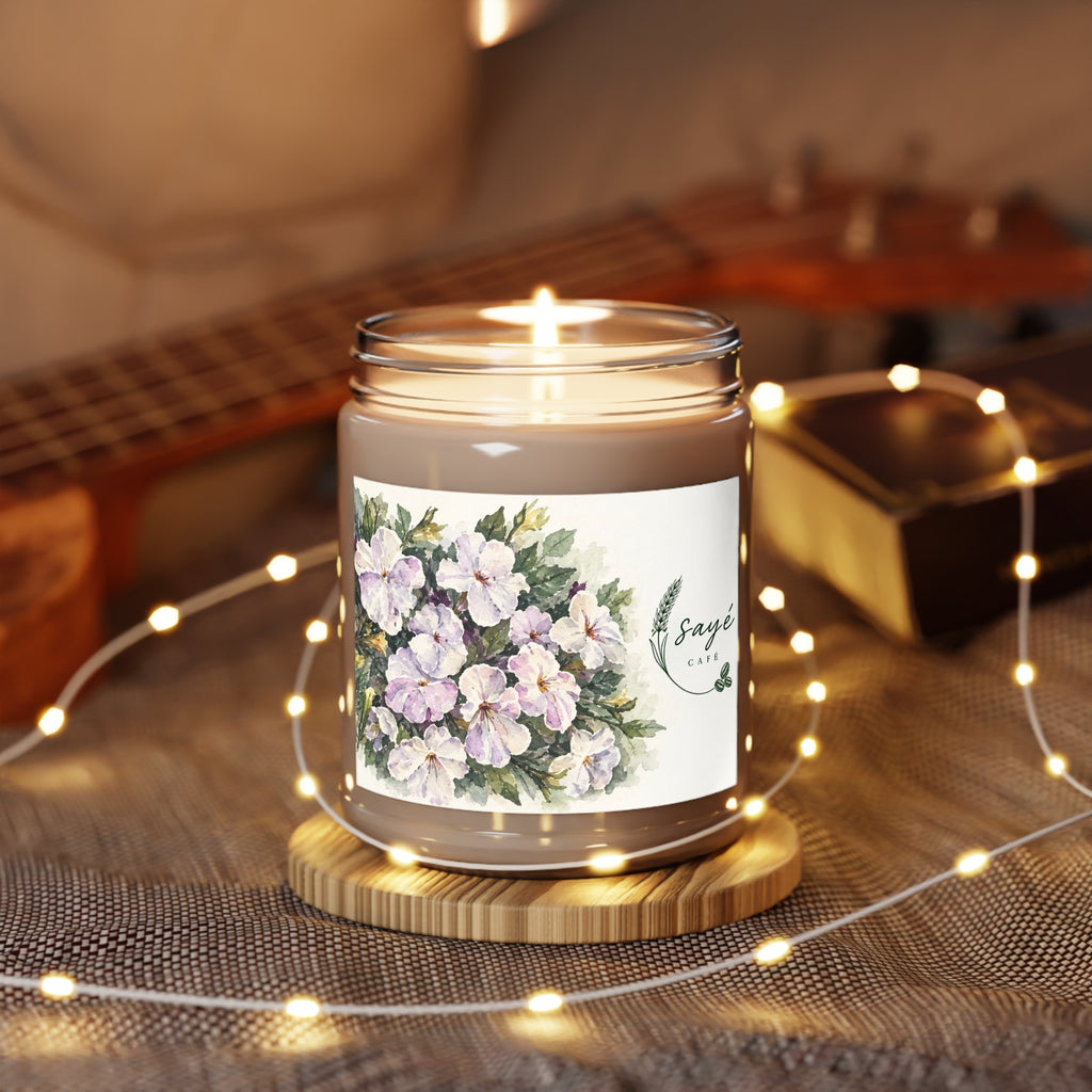 Floral Soy Candle 9oz — White Lid, Hand-Poured Scented Candle (Saye Cafe Label)