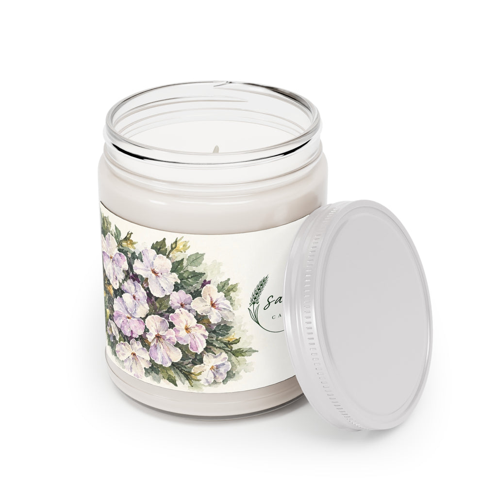 Floral Soy Candle 9oz — White Lid, Hand-Poured Scented Candle (Saye Cafe Label)