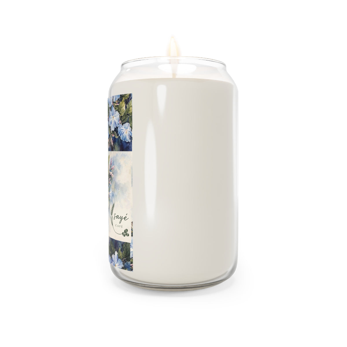 Blue Floral Soy Candle 13.75oz – Scented Jar Candle with Hand-Painted Blossoms