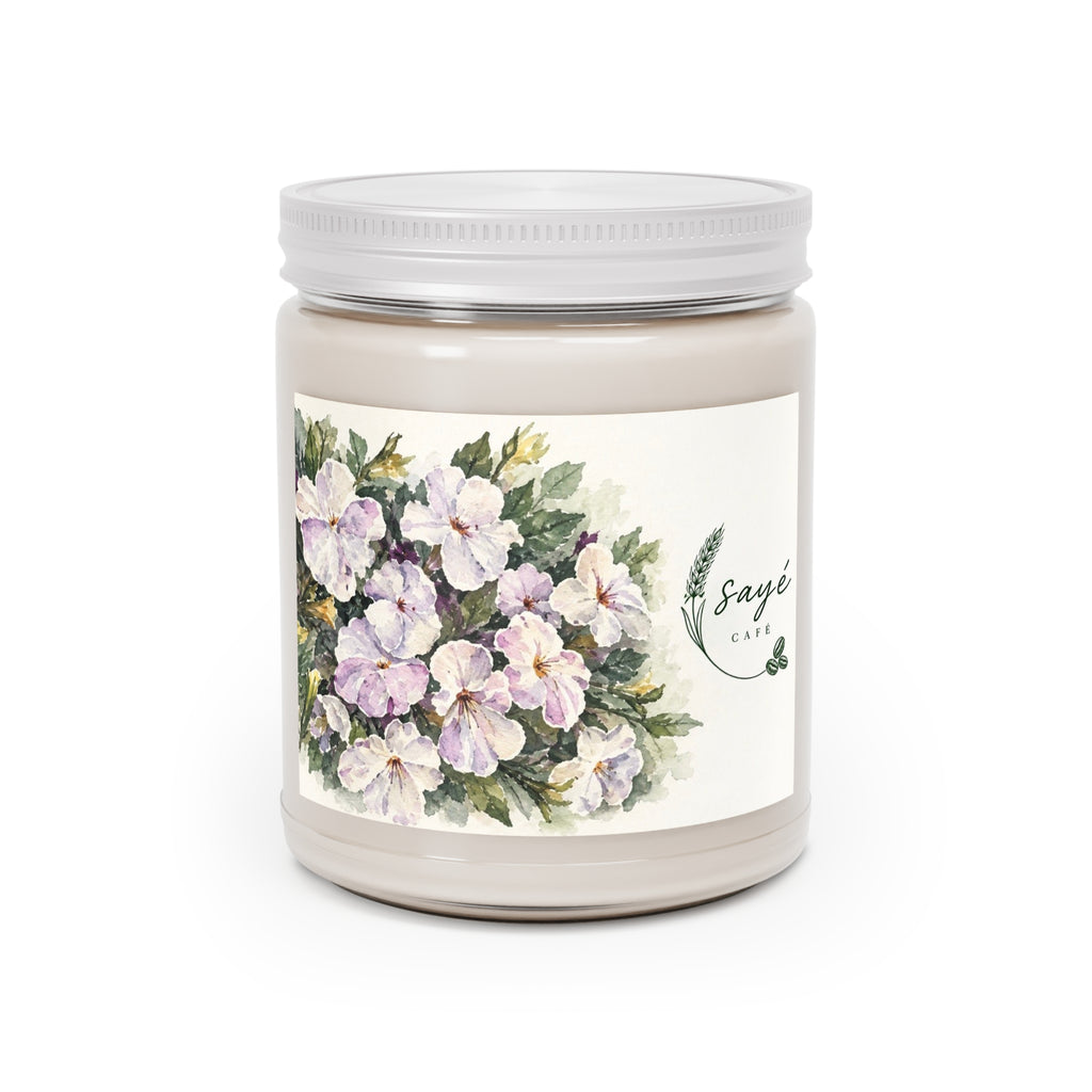 Floral Soy Candle 9oz — White Lid, Hand-Poured Scented Candle (Saye Cafe Label)