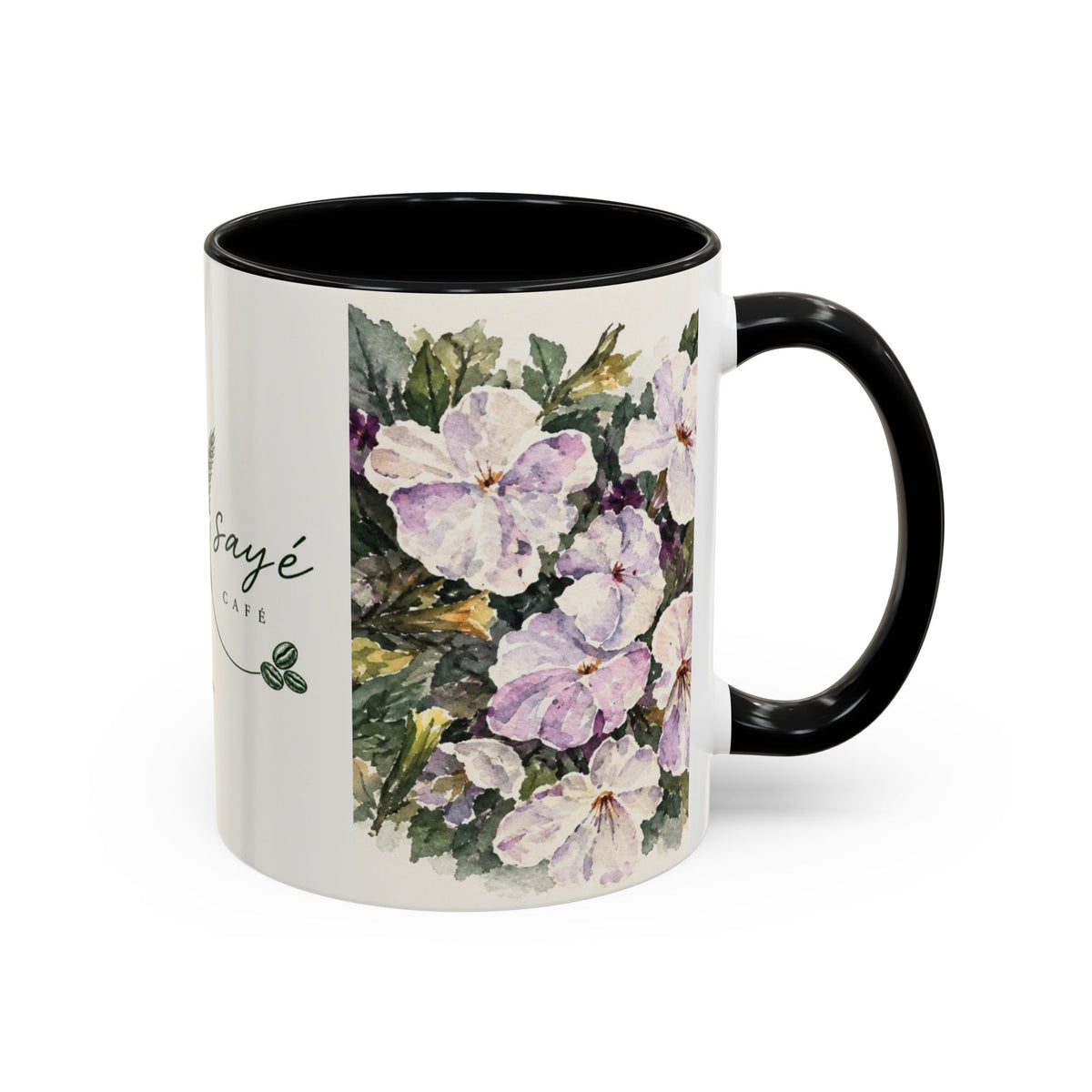 Cafe Accent Coffee Mug – Minimalist ‘Cafe Design, Neutral Beige & Coffee Bean Accent (11/15 oz)