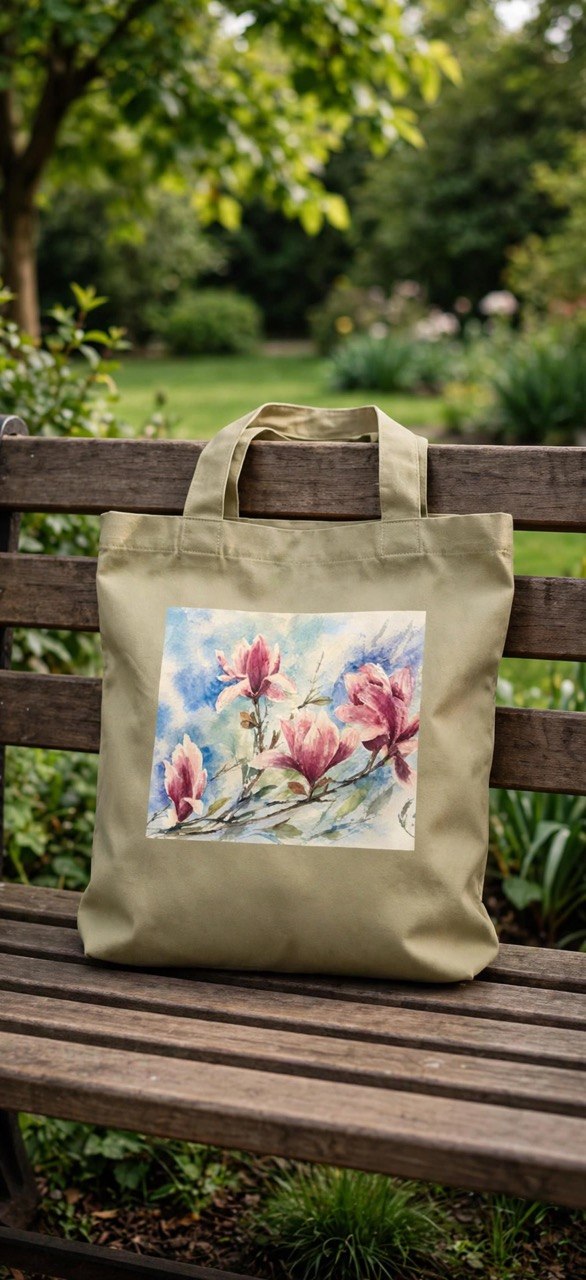 Floral Watercolor Tote Bag — "Sage" Botanical Cotton Shopper