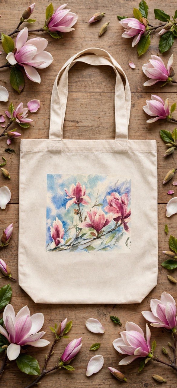 Floral Watercolor Tote Bag — "Sage" Botanical Cotton Shopper