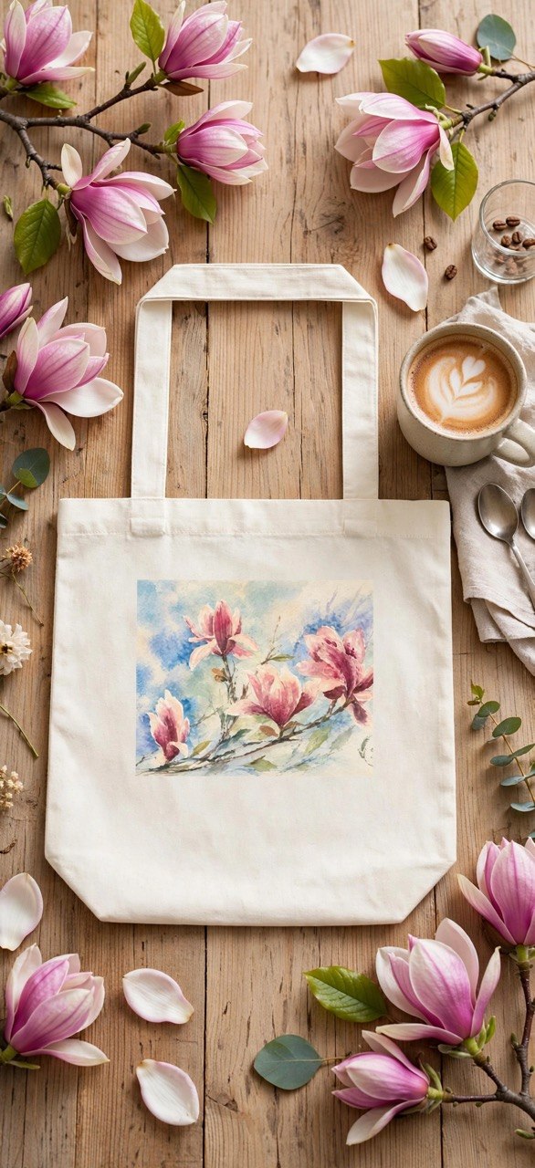 Floral Watercolor Tote Bag — "Sage" Botanical Cotton Shopper