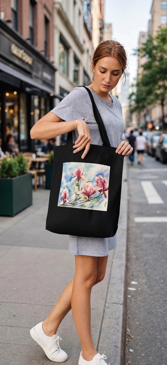 Floral Watercolor Tote Bag — "Sage" Botanical Cotton Shopper