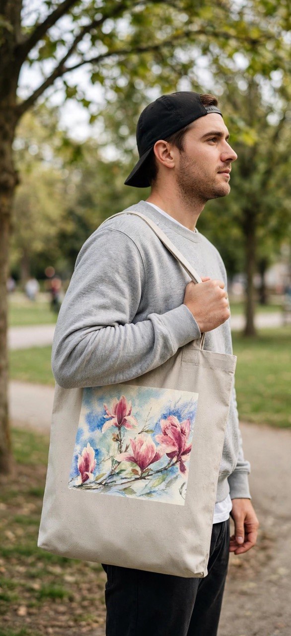 Floral Watercolor Tote Bag — "Sage" Botanical Cotton Shopper