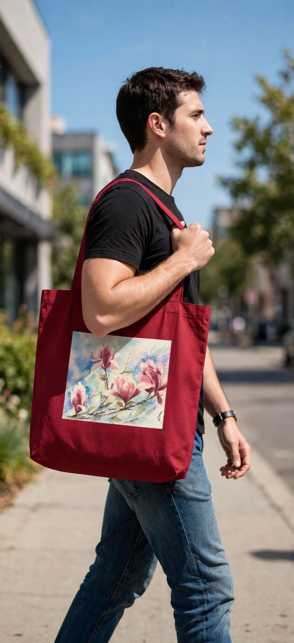 Floral Watercolor Tote Bag — "Sage" Botanical Cotton Shopper
