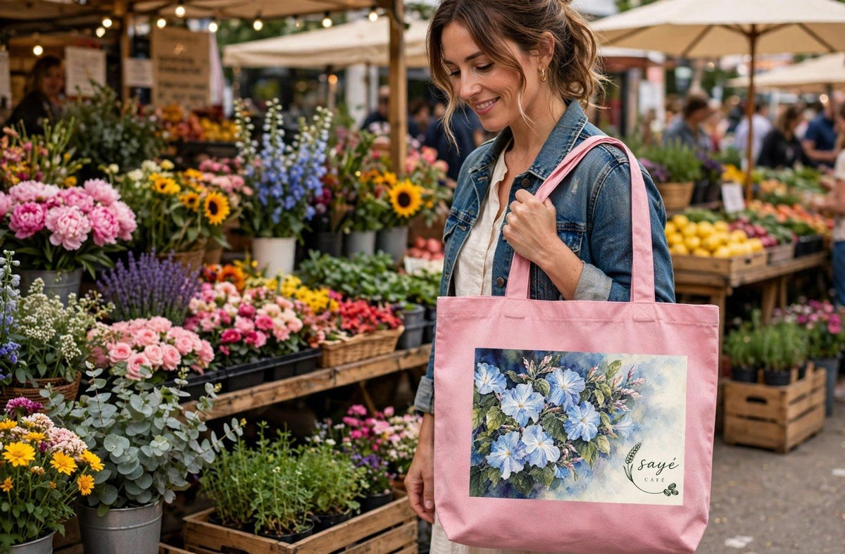 Canvas Tote Bag — Pink Watercolor Poppies Floral Market Tote