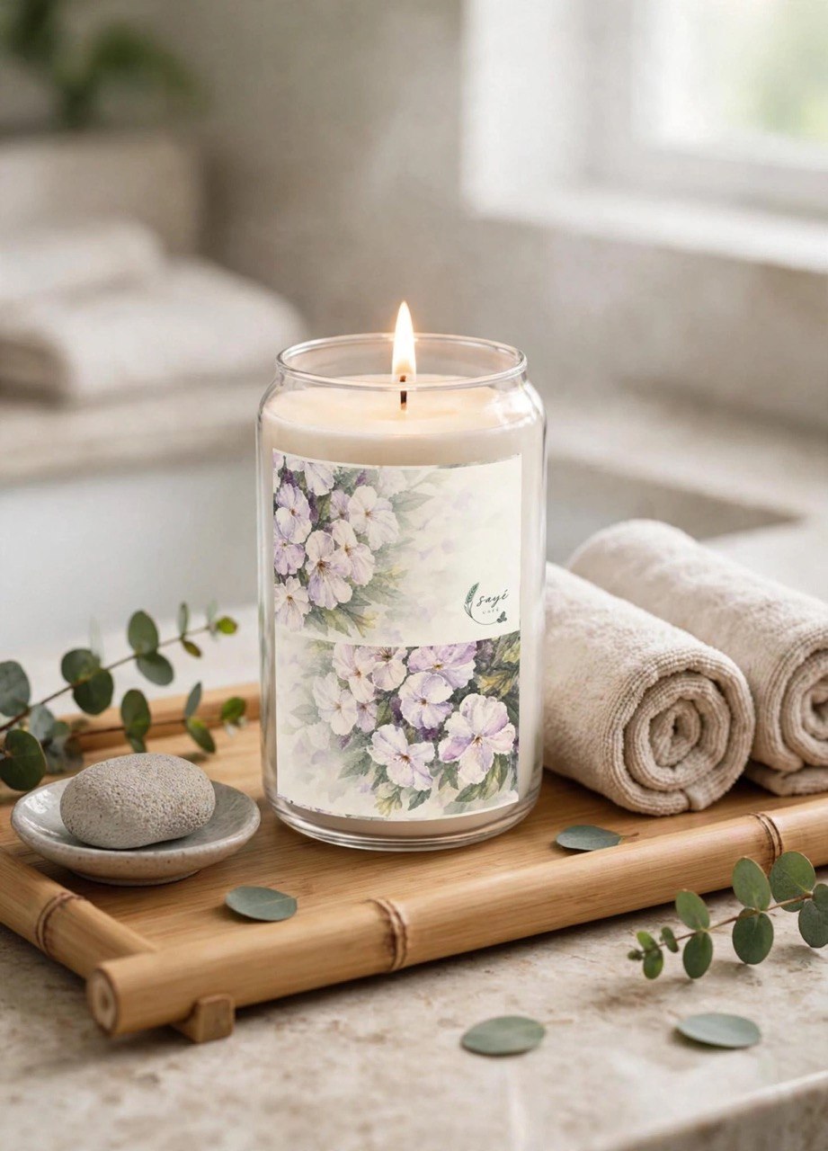 Pink Floral Soy Candle 13.75oz — Hand-Poured Scented Jar with Vintage Blossom Label