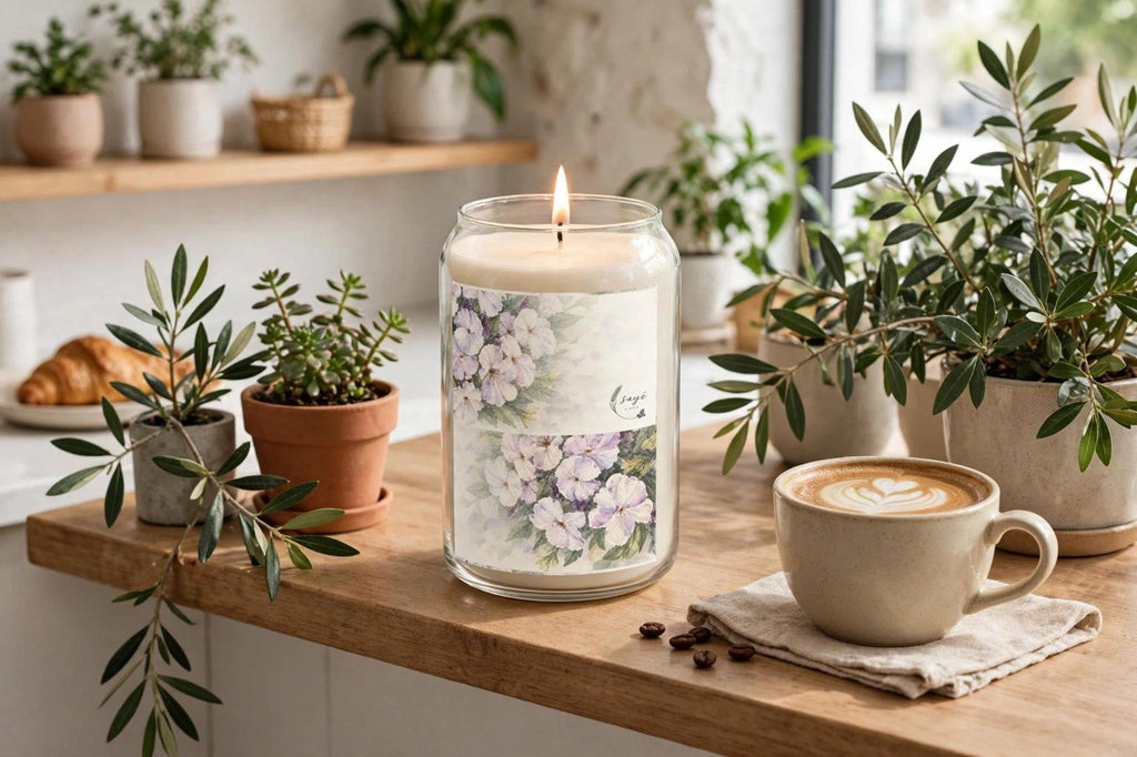 Pink Floral Soy Candle 13.75oz — Hand-Poured Scented Jar with Vintage Blossom Label