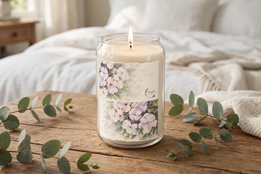 Pink Floral Soy Candle 13.75oz — Hand-Poured Scented Jar with Vintage Blossom Label