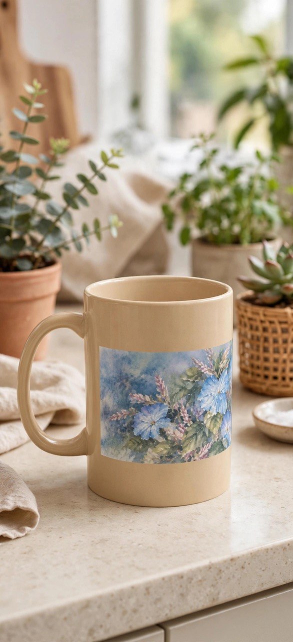 Floral Watercolor Ceramic Mug — Lavender Phlox Garden Coffee Cup