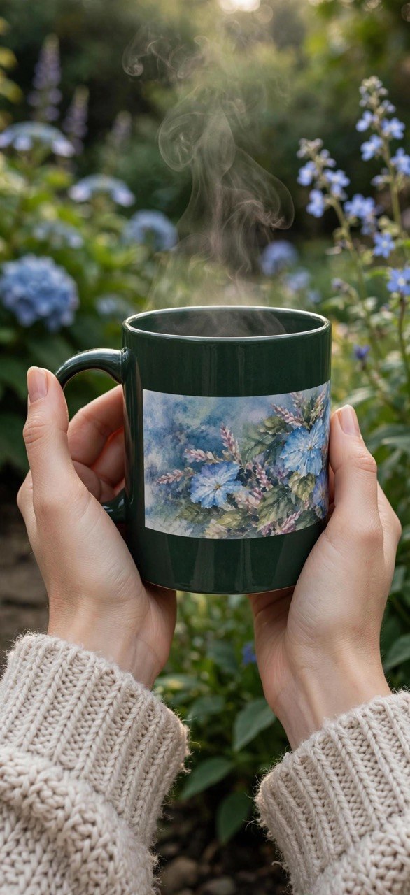 Floral Watercolor Ceramic Mug — Lavender Phlox Garden Coffee Cup