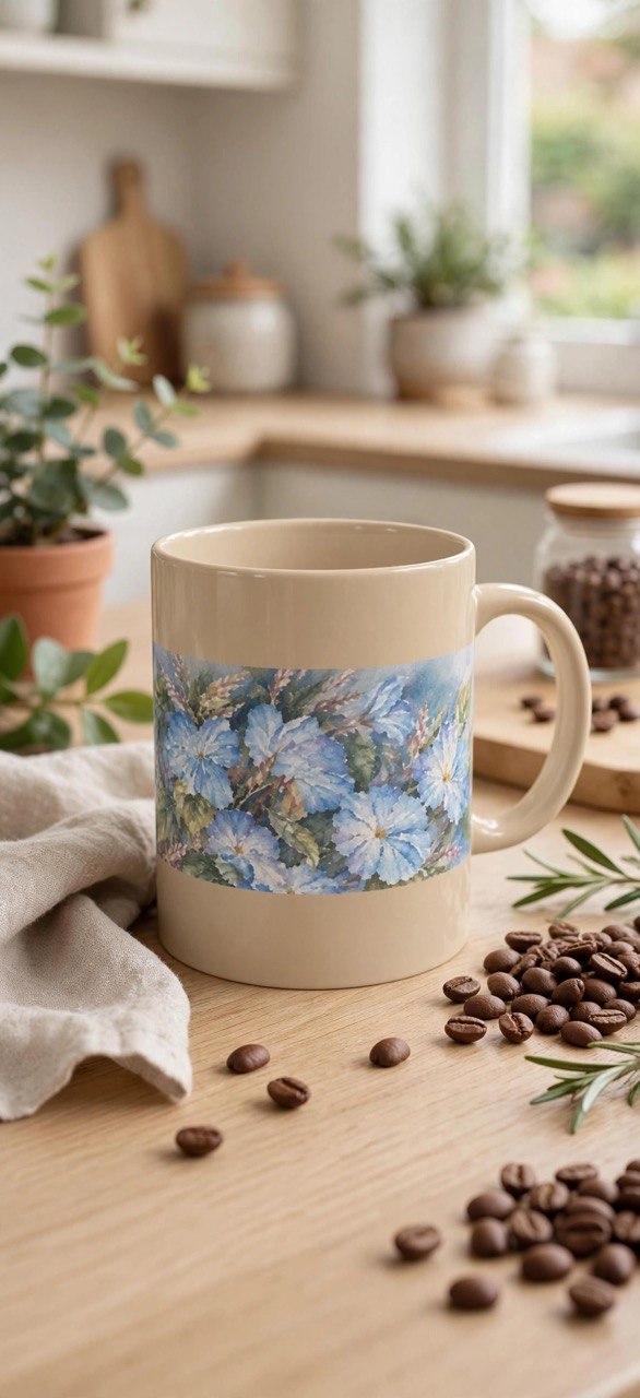 Floral Watercolor Ceramic Mug — Lavender Phlox Garden Coffee Cup