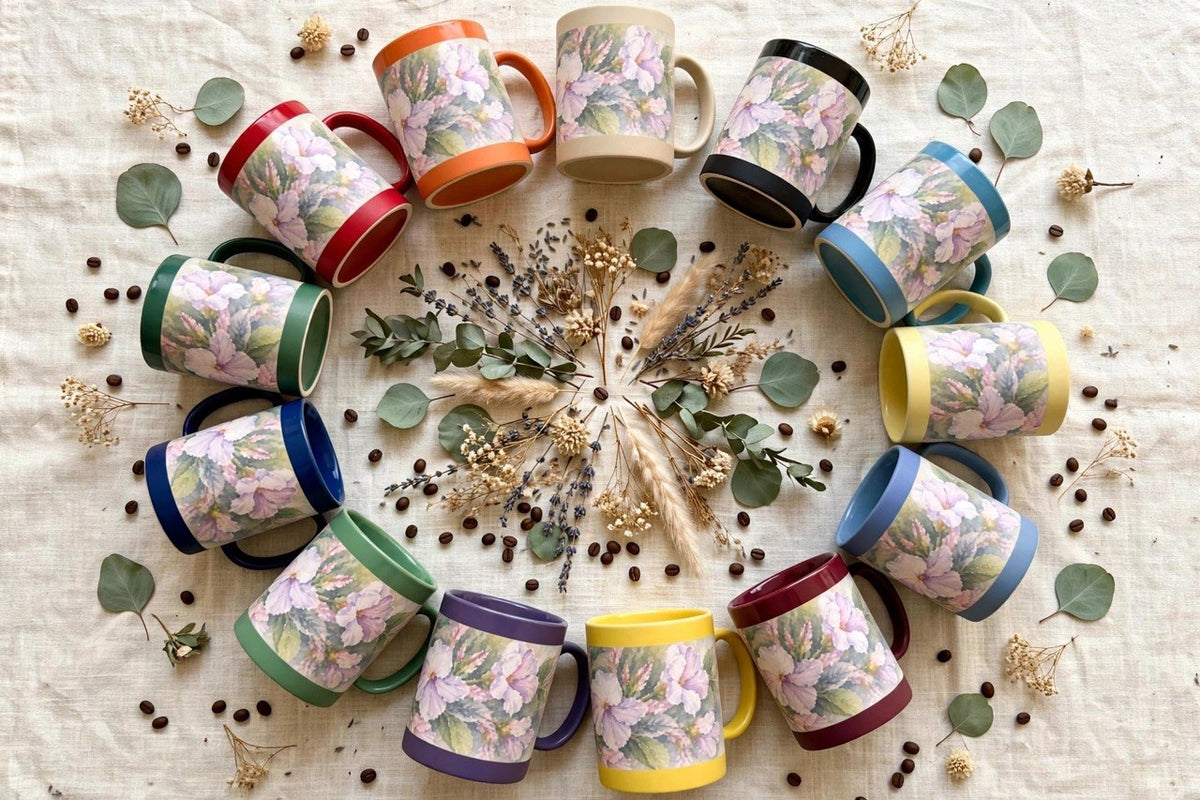 Floral Watercolor Ceramic Mug — Lavender Phlox Garden Coffee Cup