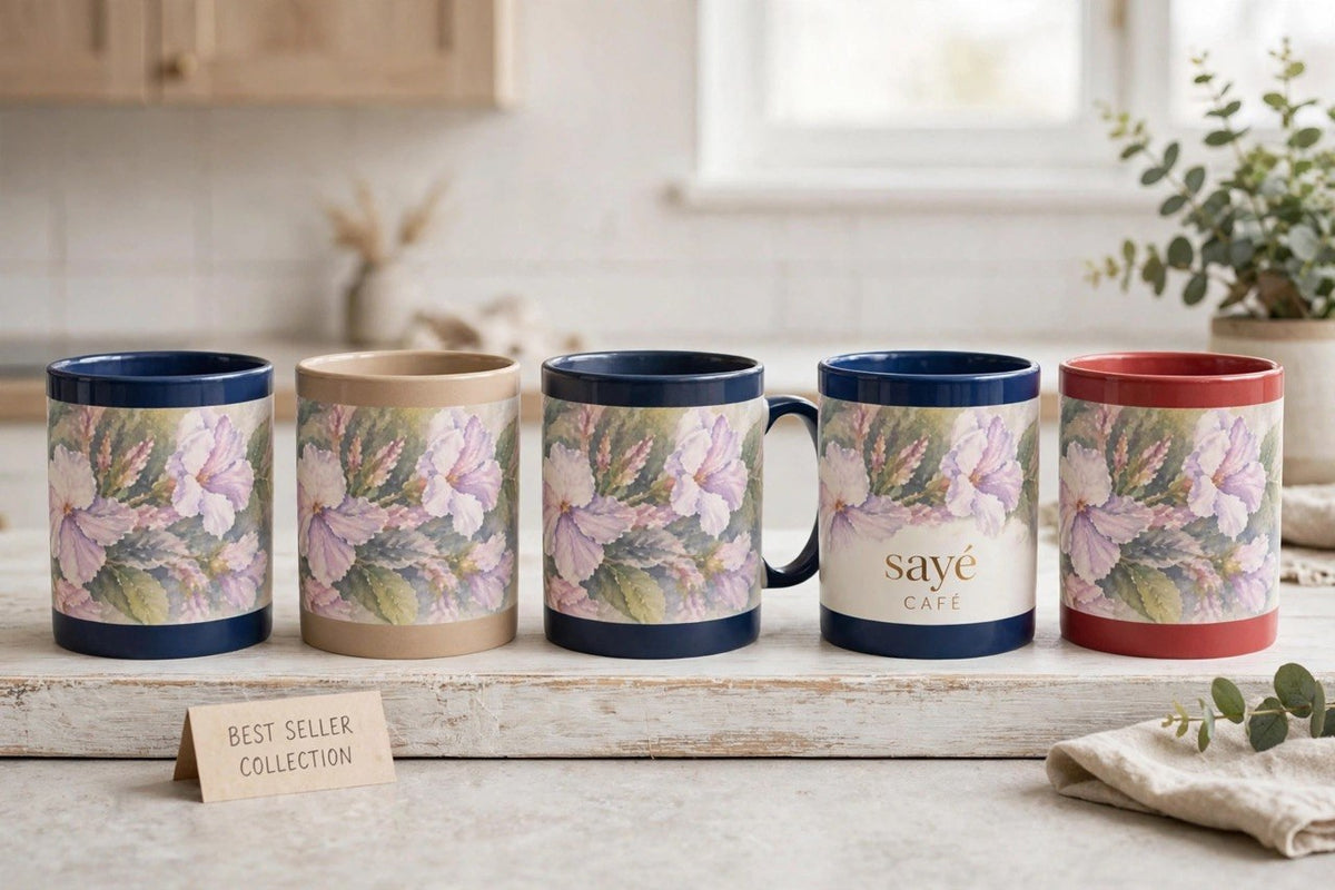 Floral Blue Hydrangea Ceramic Mug — Vintage Garden Coffee Cup