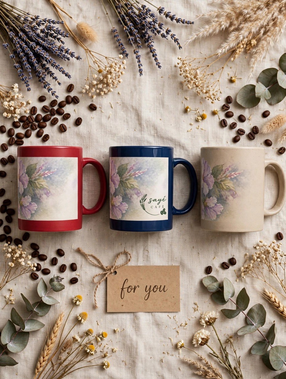 Floral Blue Hydrangea Ceramic Mug — Vintage Garden Coffee Cup