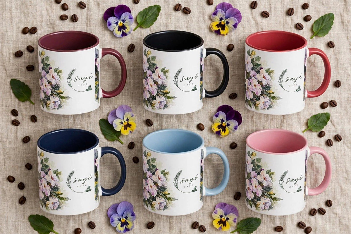 Cafe Accent Coffee Mug – Minimalist ‘Cafe Design, Neutral Beige & Coffee Bean Accent (11/15 oz)