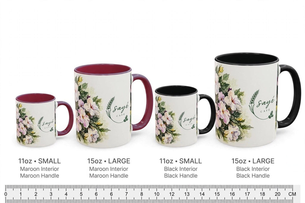 Cafe Accent Coffee Mug – Minimalist ‘Cafe Design, Neutral Beige & Coffee Bean Accent (11/15 oz)