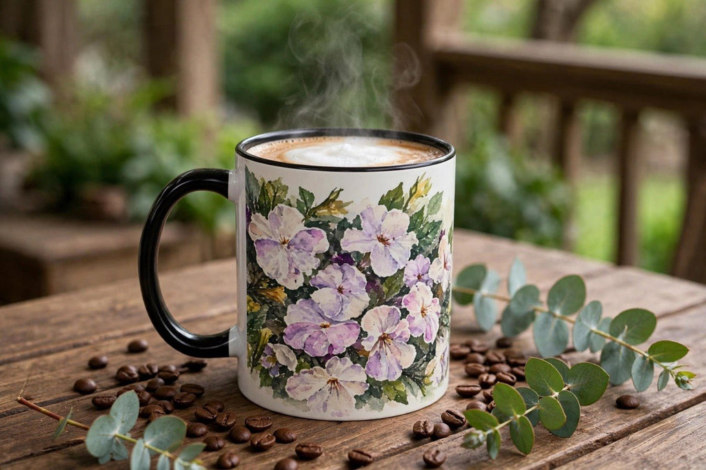 Cafe Accent Coffee Mug – Minimalist ‘Cafe Design, Neutral Beige & Coffee Bean Accent (11/15 oz)
