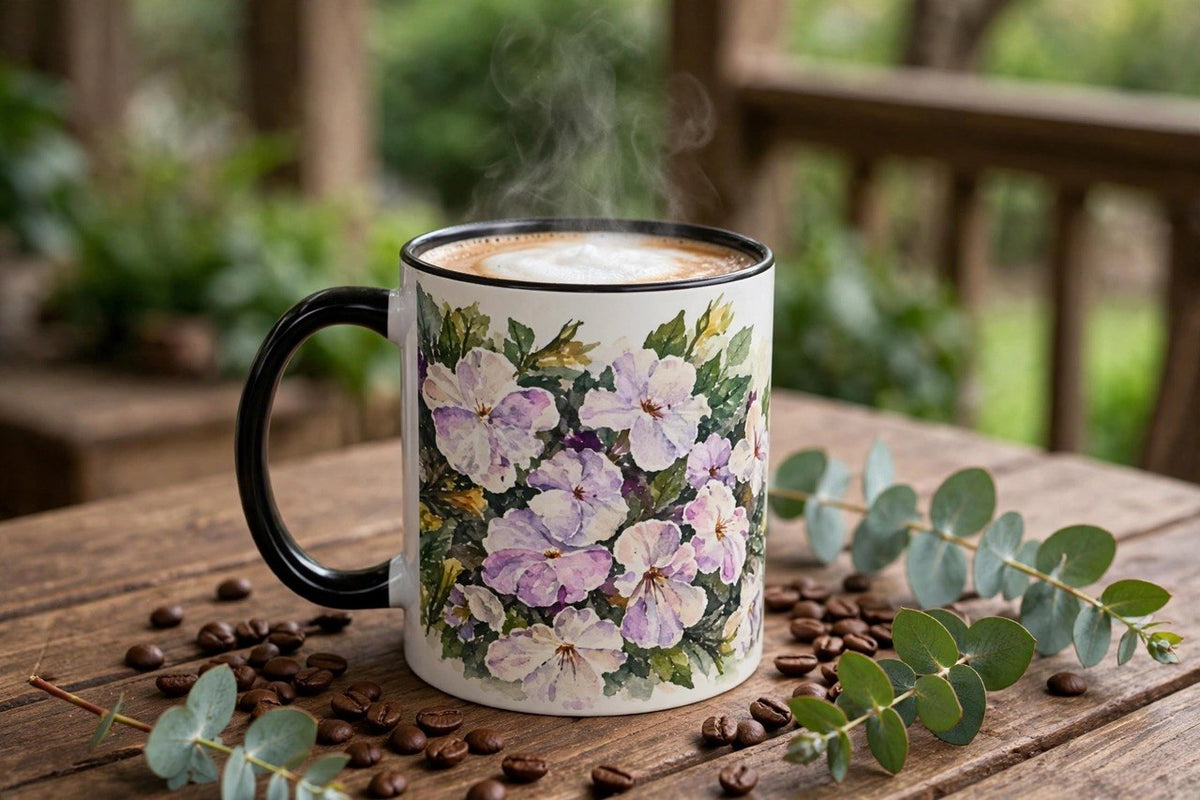 Cafe Accent Coffee Mug – Minimalist ‘Cafe Design, Neutral Beige & Coffee Bean Accent (11/15 oz)