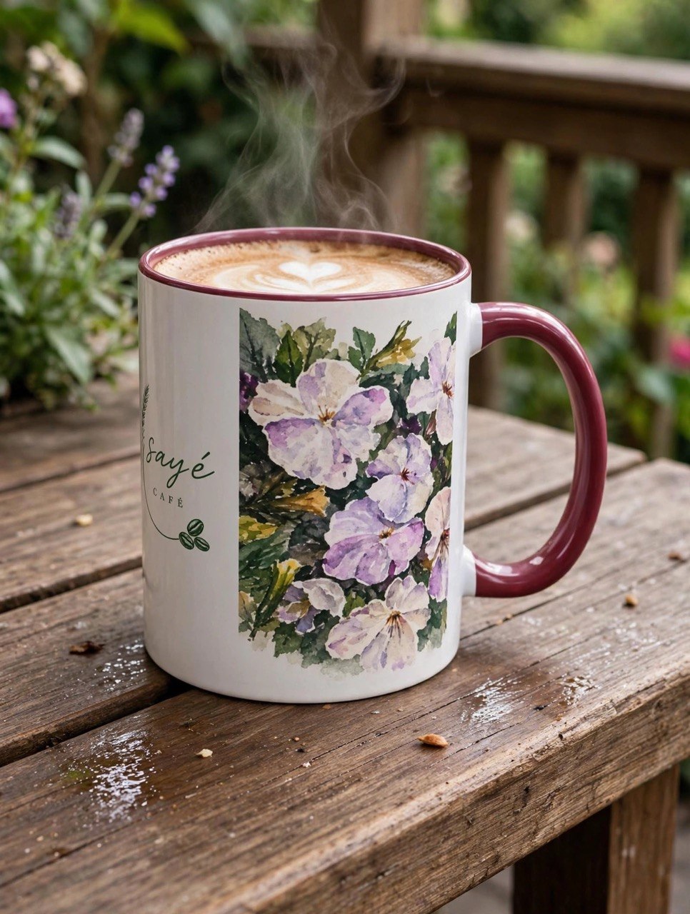 Cafe Accent Coffee Mug – Minimalist ‘Cafe Design, Neutral Beige & Coffee Bean Accent (11/15 oz)