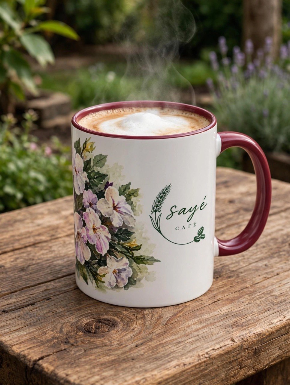 Cafe Accent Coffee Mug – Minimalist ‘Cafe Design, Neutral Beige & Coffee Bean Accent (11/15 oz)