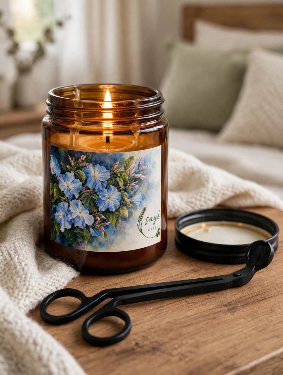 Gift Set, Scented Candle Jar — Coffee & Wheat Aromatherapy Candle with Wick Trimmer