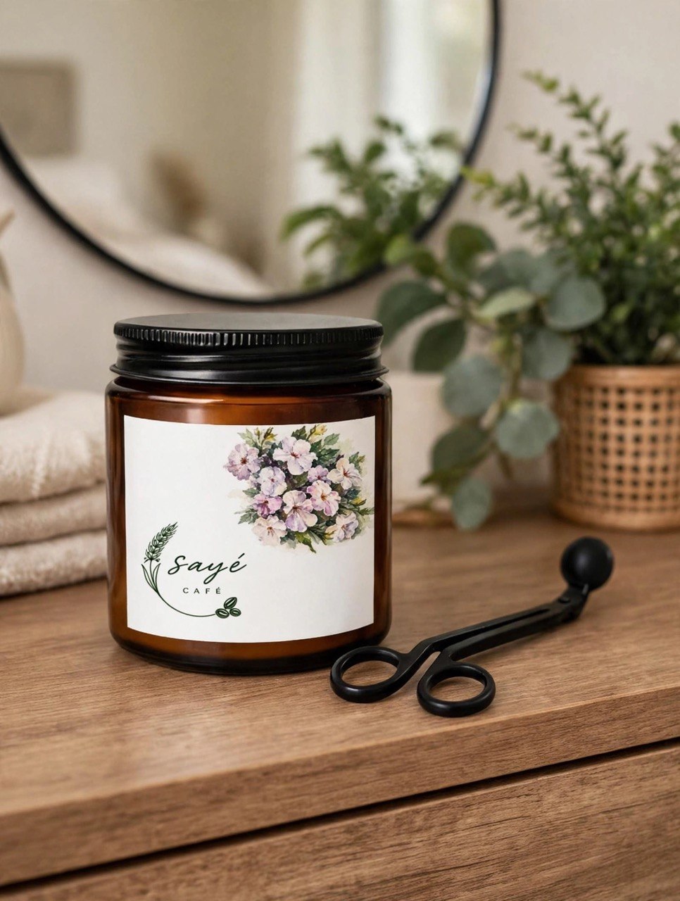 Gift Set, Scented Candle Jar — Coffee & Wheat Aromatherapy Candle with Wick Trimmer